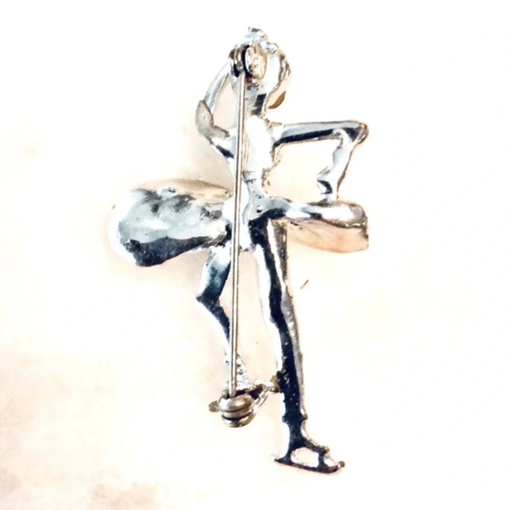 Vintage Pell Rhinestone Figure Skater Brooch